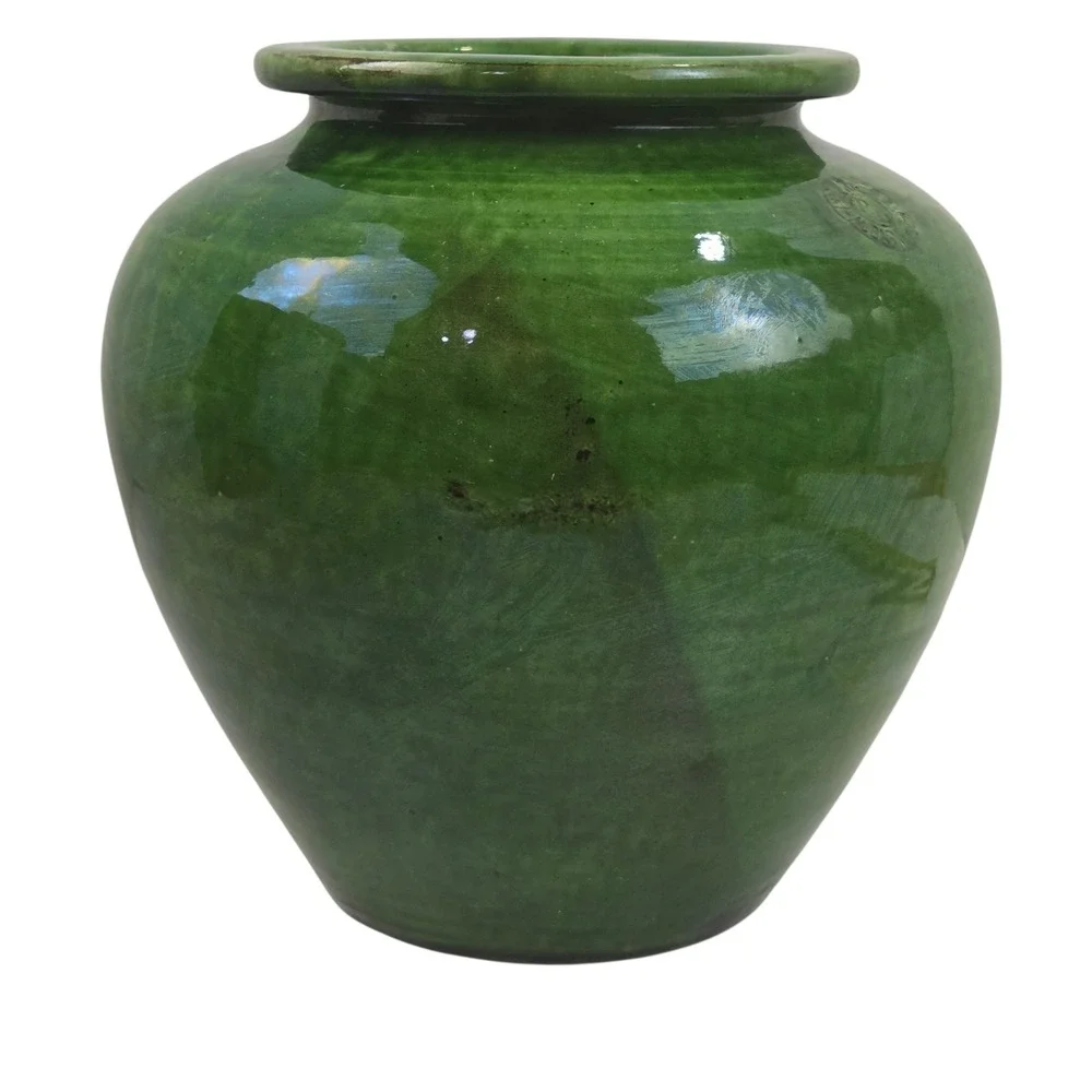 Signed Mid-Century Poterie Ravel Aubagne Green Glazed Terracotta 8